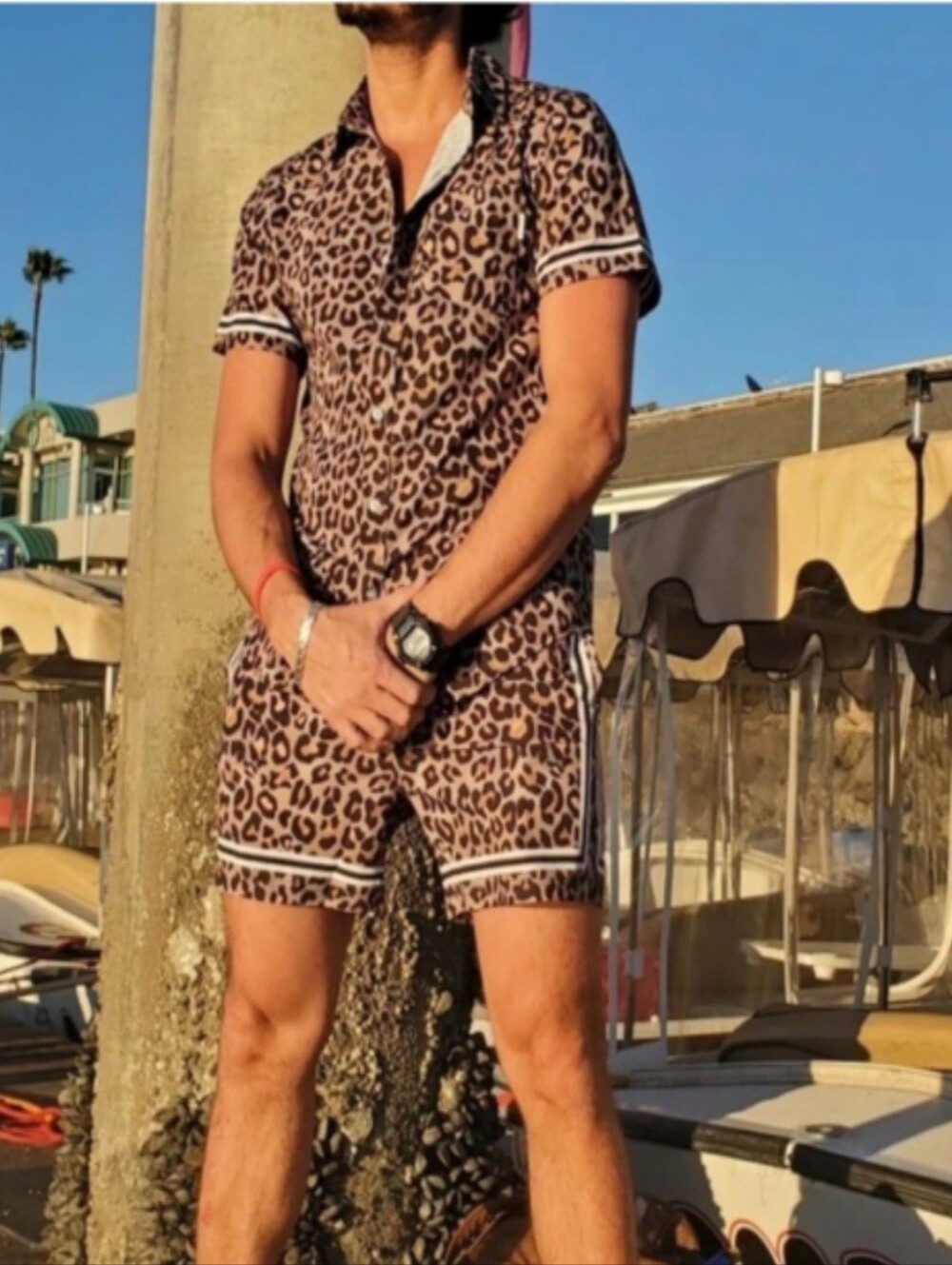 MAVRANS Leopard Print Two-Piece Shirt & Short Set - Size XL
